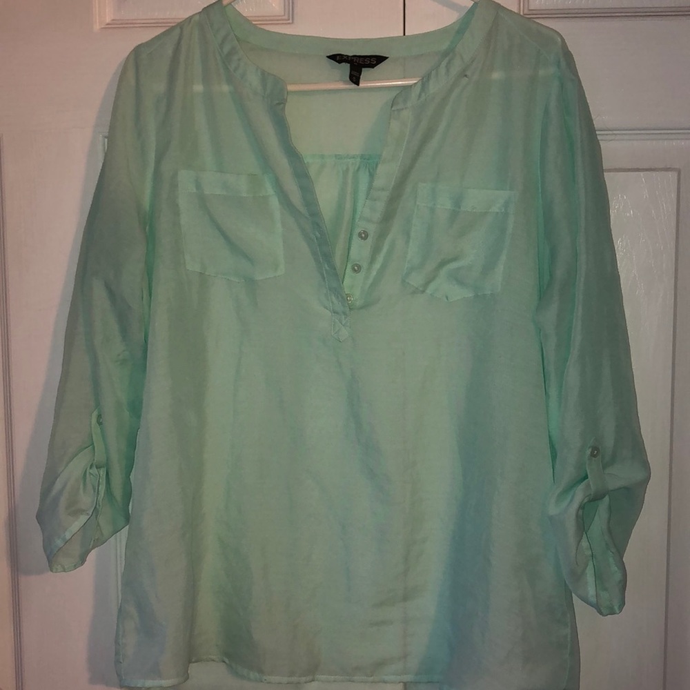 Express mint button down top
